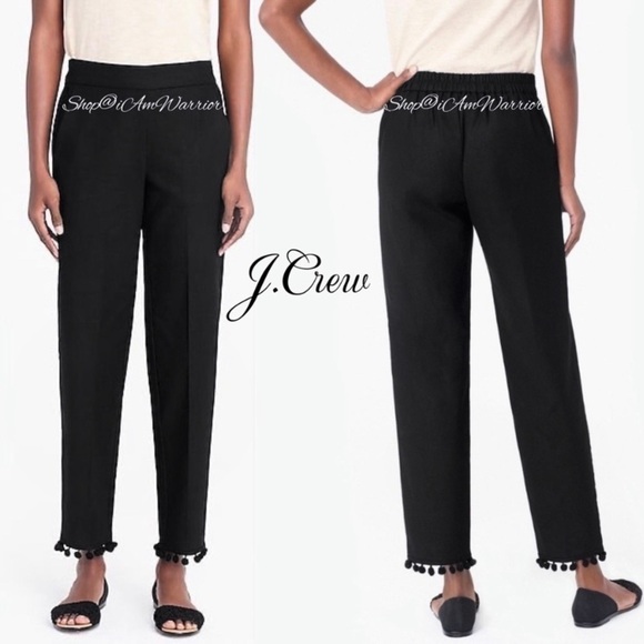 J.Crew black linen pom pom trim pull-on pants *shop@iamwarrior - Picture 1 of 11